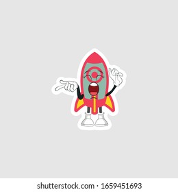 diseño de caricaturas de cohete con expresión. puede usarse para pegatinas, pasadores o parches