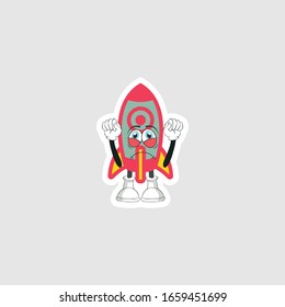 rocket cartoon character design with expression. you can use for stickers, pins or patches