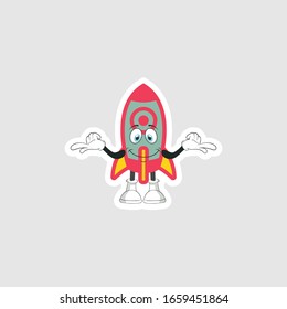 rocket cartoon character design with expression. you can use for stickers, pins or patches