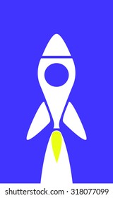Rocket Cartoon Space Ship, On Blue Background, Vector Illustration