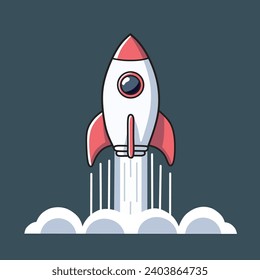 Rocket Cartoon Spaceship  Gray Background