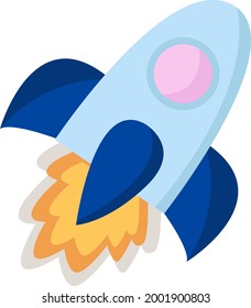 Rocket in cartoon style. Flying object in space. Cosmonautics Day. Vector flat illustration. 
