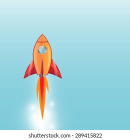 rocket cartoon style launching  with flame going out of the booster