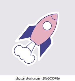 Rocket Cartoon Style. Spaceship Sticker Element. Vector Illustration Template.
