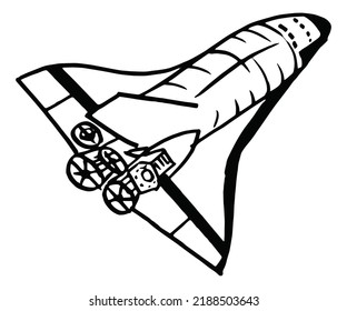 vector de dibujos animados de cohetes e ilustración, negro y blanco, dibujado a mano, estilo de esbozo y aislado sobre fondo blanco.