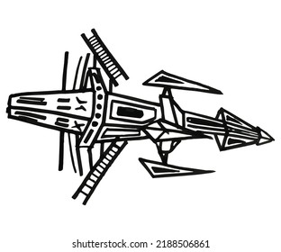 vector de dibujos animados de cohetes e ilustración, negro y blanco, dibujado a mano, estilo de esbozo y aislado sobre fondo blanco.