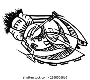vector de dibujos animados de cohetes e ilustración, negro y blanco, dibujado a mano, estilo de esbozo y aislado sobre fondo blanco.