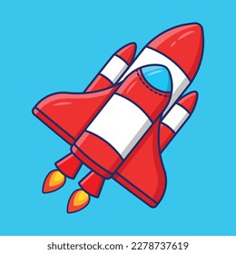 Rocket Cartoon Vector Illustration. Rocket Flying In space Cartoon Vector Icon, Spaceship Science Technology Cartoon Icon Sticker