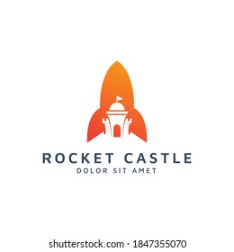 rocket and castle negative space logo design