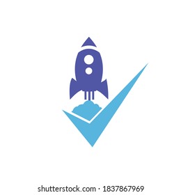 Rocket with check logo design template.