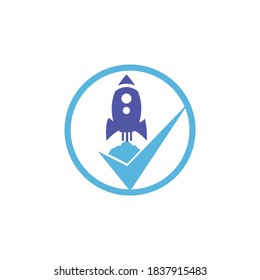 Rakete mit Scheck Logo Design Vorlage.