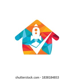 Rocket with check logo design template.