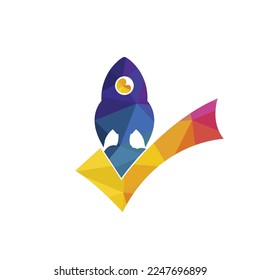 Rocket with check logo design template.