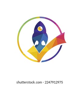 Rocket with check logo design template.