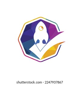 Rakete mit Scheck Logo Design Vorlage.