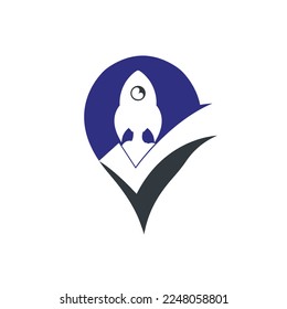 Rocket with check logo design template.