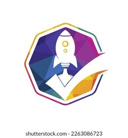 Rocket with check logo design template.