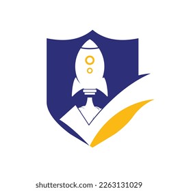 Rocket with check logo design template.