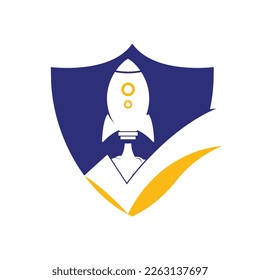 Rocket with check logo design template.