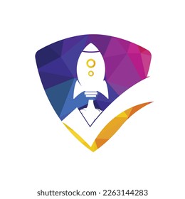 Rocket with check logo design template.