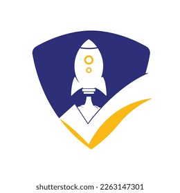Cohete con plantilla de diseño de logotipo de comprobación.
