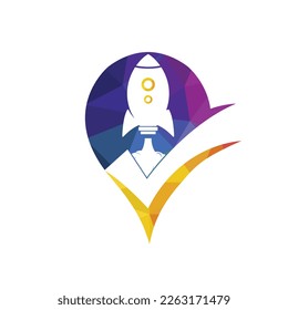 Cohete con plantilla de diseño de logotipo de comprobación.