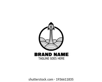 Dibujo de la línea de iconos del logotipo del cohete para Brand, company, backand wallpaper. 