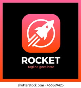 Rocket in circle. Move up. Three line. app icon