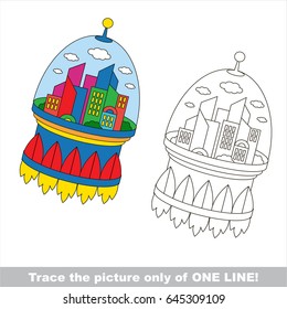 Rocket City. Dot to dot educational game for kids. trace only of one line.