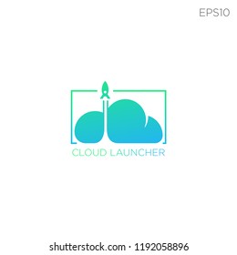 rocket and cloud launcher technology logo template vector illustration