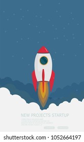  rocket  clouds business startup banner vector illustration background EPS10.