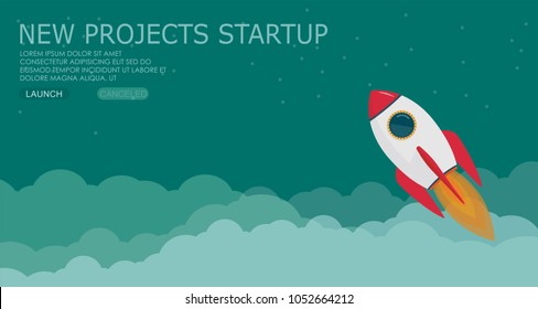  rocket  clouds business startup banner vector illustration background EPS10.
