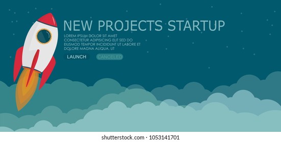  rocket  clouds business startup banner vector illustration background EPS10.
