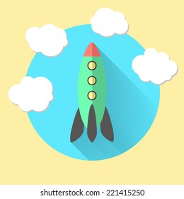 rocket and clouds, run a business concept. flat design modern vector illustration