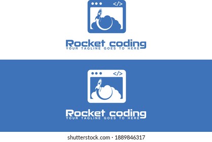 rocket coding logo design.creative coding logo design idea.fast coding logo design.programming logo design.