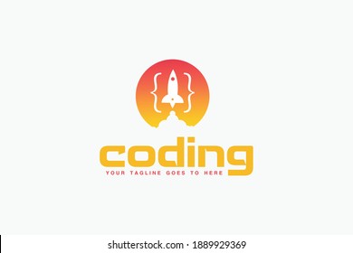 rocket coding logo design.creative coding logo design idea.fast coding logo design.programming logo design.