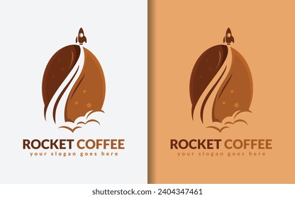 Rocket Coffee Logo Design. Minimalist Coffee Bean and Rocket Combination Symbol Concept.