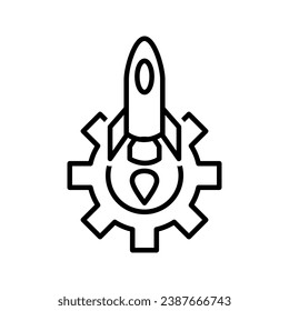 rocket with cogwheel, illustration of rocket engine icon vector