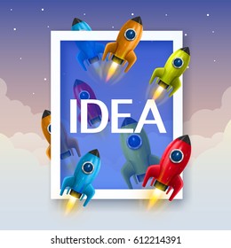 Rocket collage frame cover, design element. Vector illustration
