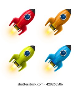 The Rocket Collection Icon 3d, Realistic Color Model Set Object On A White Background, Vector Illustration