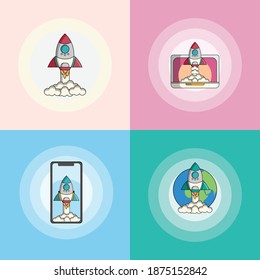 rocket collection to mobile and website vector design