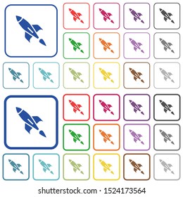 Rocket color flat icons in rounded square frames. Thin and thick versions included.
