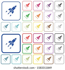 Rocket color flat icons in rounded square frames. Thin and thick versions included.