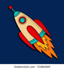 Rocket Colorful Cute Outer Space Ship Doodle Vector Icon