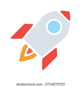 Rocket colorful icon. Missile, launch sign, symbol. Red, gray, blue, orange color. Mission, start-up, business, success concept. Vector illustration. Editable stroke. Flat design element.