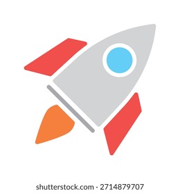 Rocket colorful icon. Missile, launch sign, symbol. Red, gray, blue, orange color. Mission, start-up, business, success concept. Vector illustration. Editable stroke. Flat design element.
