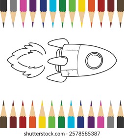 rocket coloring book design illustration