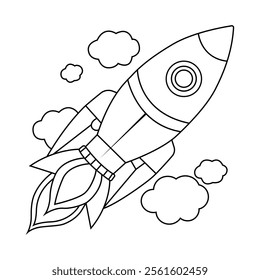 Rocket coloring page for kids single line artwork vector illustration