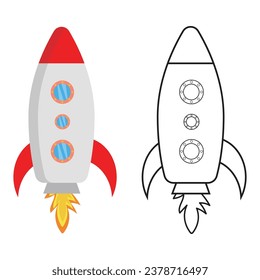 Rocket Coloring Page Outline with Clipart Cartoon