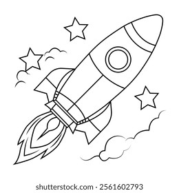 Rocket coloring page vector illustration for kids Hand drawn single line art